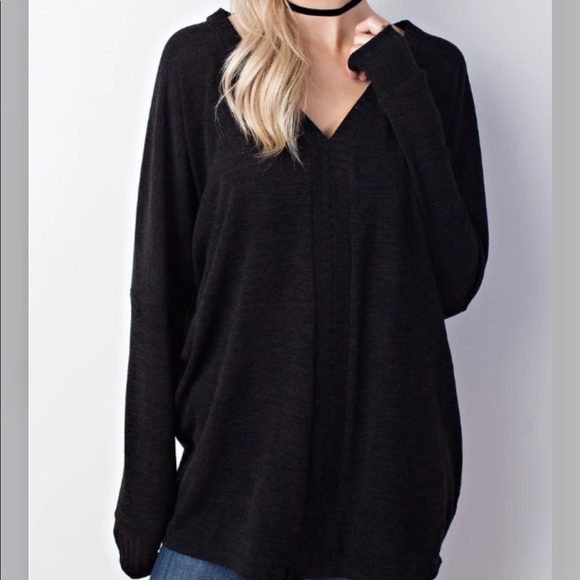 Solid & ribbed mixed vneck knit top - Picture 1 of 2